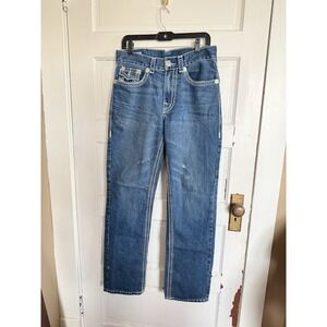 True Religion Ricky Big QT Thick Stich USA Straight Blue Jeans 32x34 VTG-Y2K